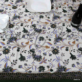 Cotton Floral Tablecloth Rectangle White Brown Green Blue Kitchen Linen