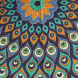 Cotton Floral Peacock Feather Tablecloth Rectangle Blue Gold Turquoise