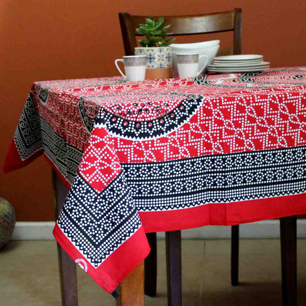 Cotton Divine Red Floral Garden Tablecloth Rectangle