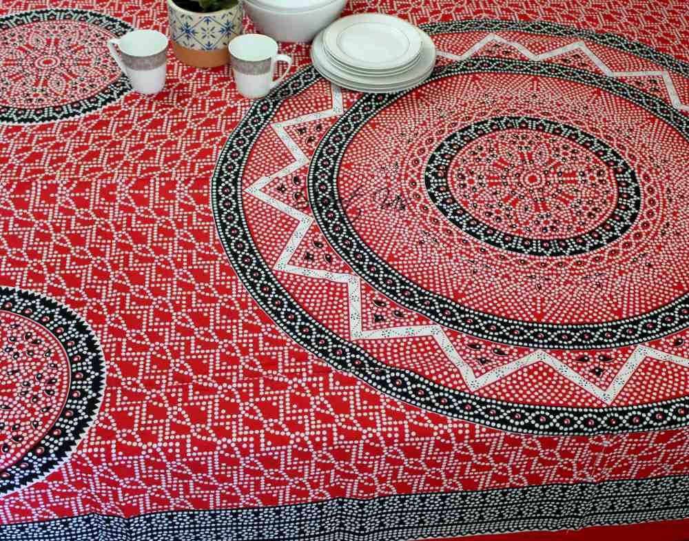 Cotton Divine Red Floral Garden Tablecloth Rectangle