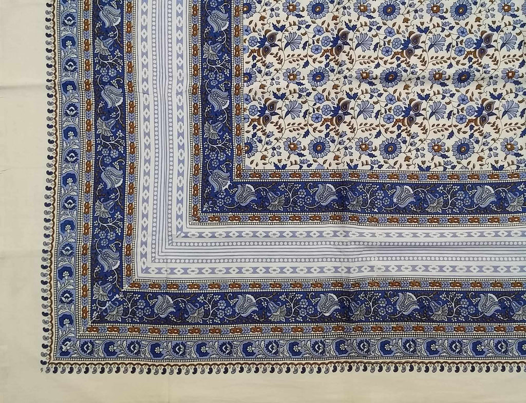 Handmade 100% Cotton Floral Tapestry Throw Tablecloth Bedspread Blue Twin 72x106 - Sweet Us