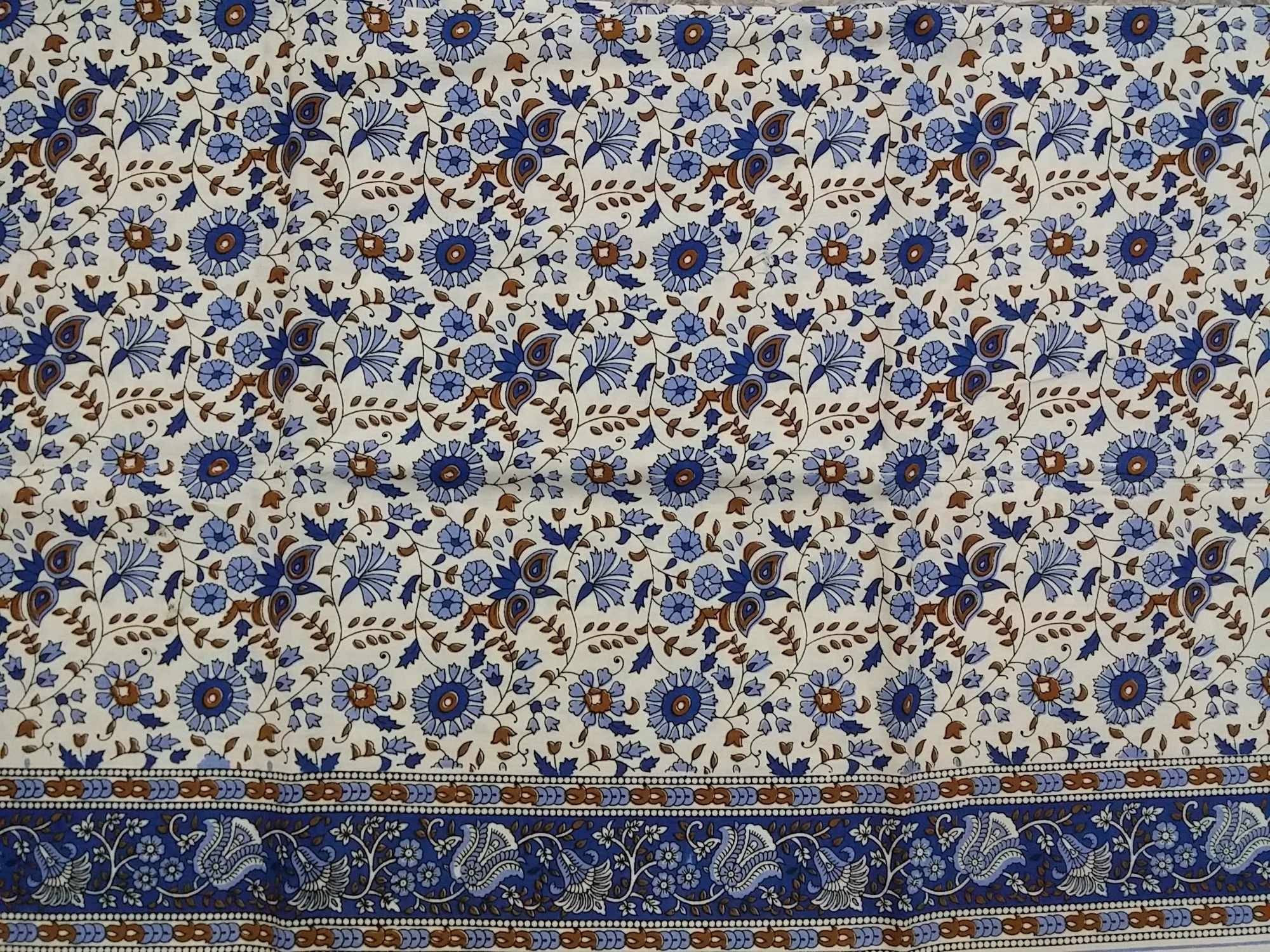 Handmade 100% Cotton Floral Tapestry Throw Tablecloth Bedspread Blue Twin 72x106 - Sweet Us