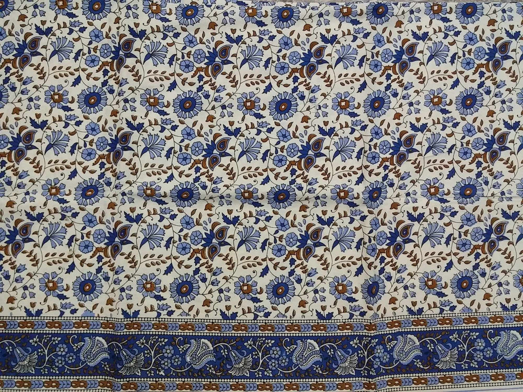 Handmade 100% Cotton Floral Tapestry Throw Tablecloth Bedspread Blue Full Double 88x106 - Sweet Us