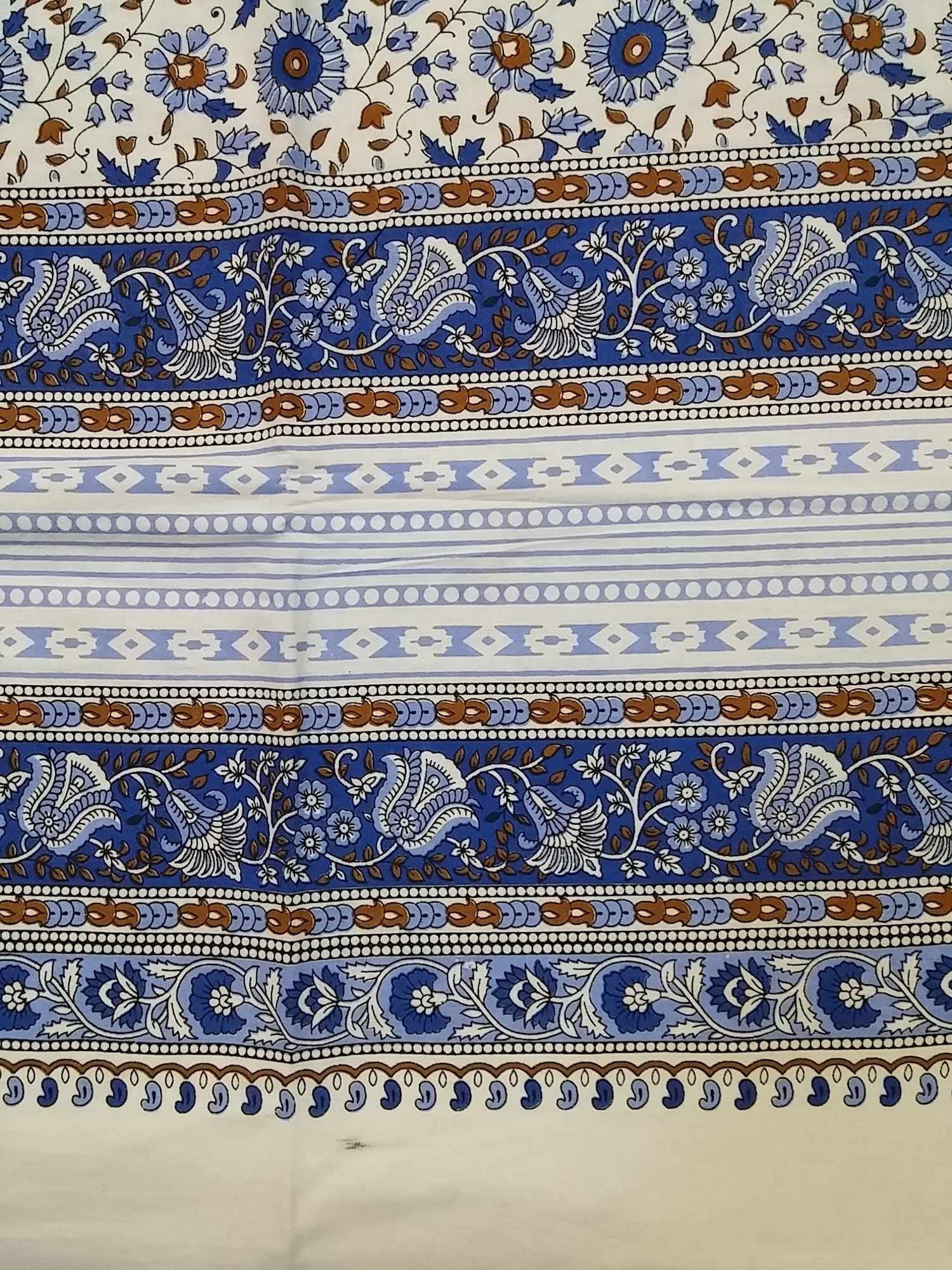 Handmade 100% Cotton Floral Tapestry Throw Tablecloth Bedspread Blue Full Double 88x106 - Sweet Us