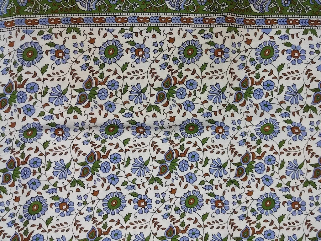 Handmade 100% Cotton Floral Tapestry Throw Tablecloth Bedspread Green Full Double 88x106 - Sweet Us