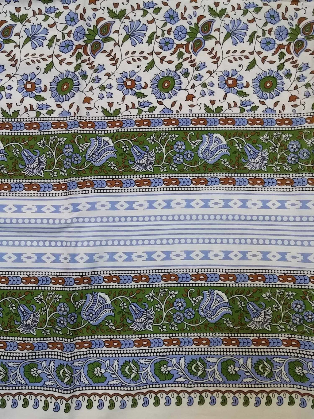 Handmade 100% Cotton Floral Tapestry Throw Tablecloth Bedspread Green Full Double 88x106 - Sweet Us