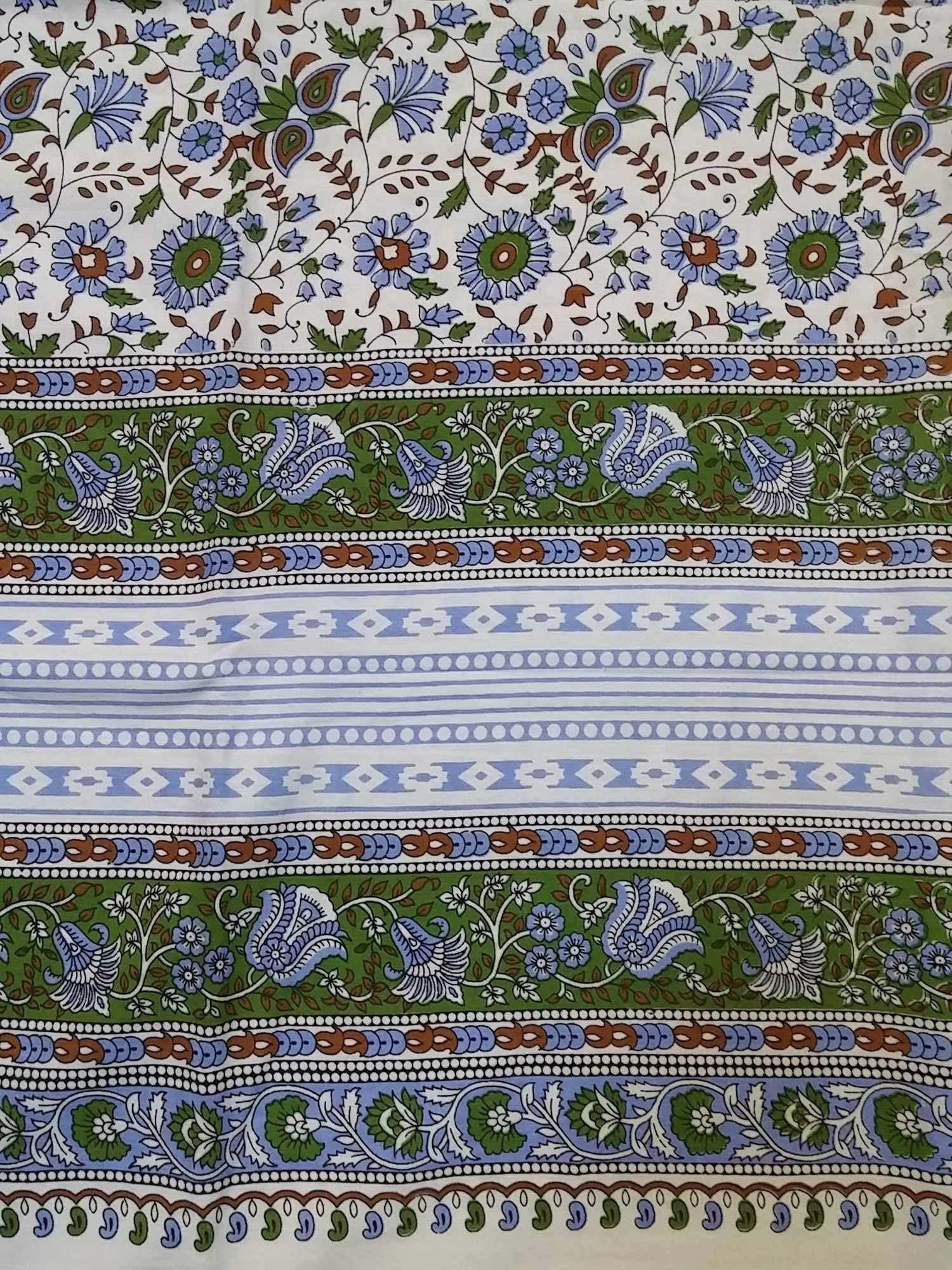 Handmade 100% Cotton Floral Tapestry Throw Tablecloth Bedspread Green Full Double 88x106 - Sweet Us