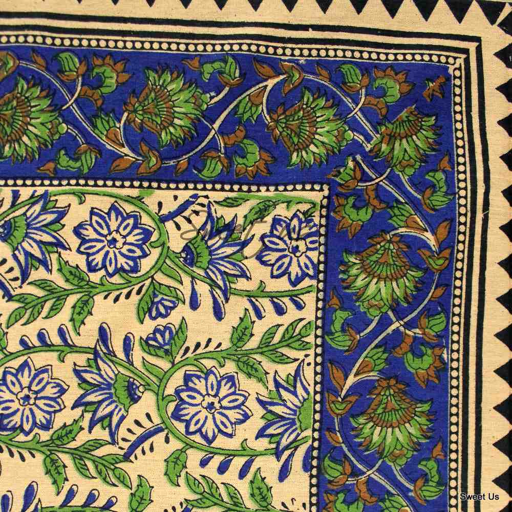 Cotton Floral Tablecloth Rectangle Red Gold Gray Black Tan Dining Linen