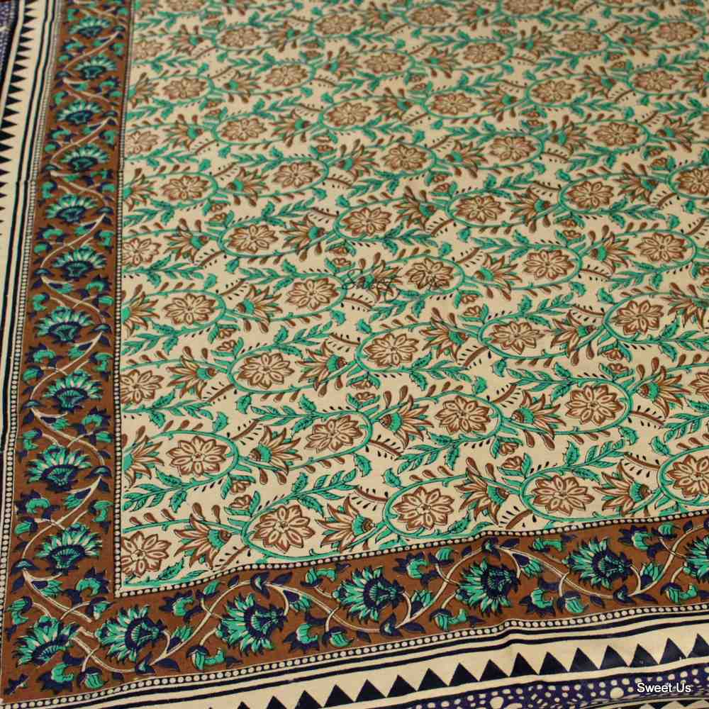 Cotton Floral Tablecloth Rectangle Red Gold Gray Black Tan Dining Linen