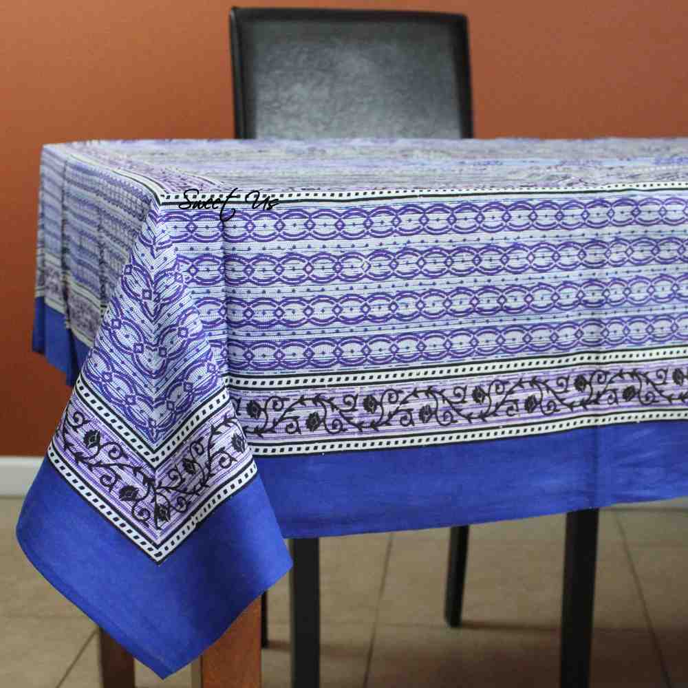 Cotton Floral Tablecloth Rectangle Blue