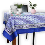 Cotton Floral Tablecloth Rectangle Blue