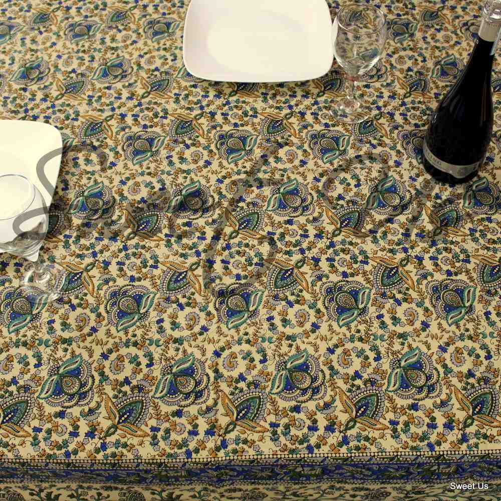 Cotton Elephant Floral Tablecloth Rectangle Red Blue Green Black Beige