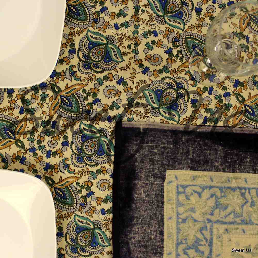 Cotton Elephant Floral Tablecloth Rectangle Red Blue Green Black Beige