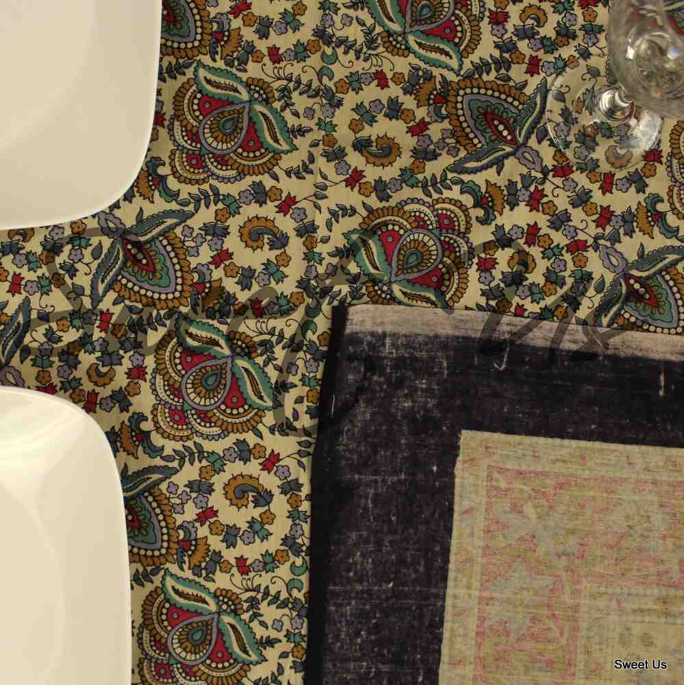 Cotton Elephant Floral Tablecloth Rectangle Red Blue Green Black Beige