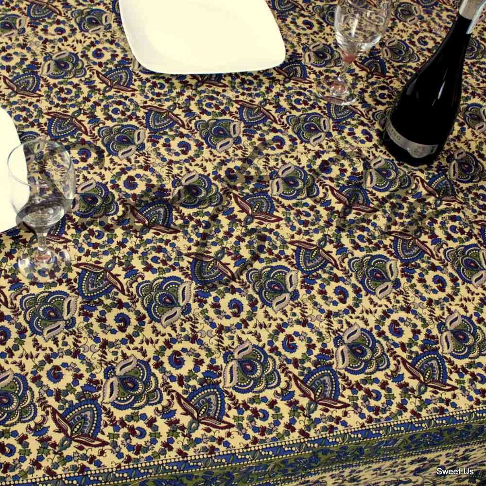 Cotton Elephant Floral Tablecloth Rectangle Red Blue Green Black Beige