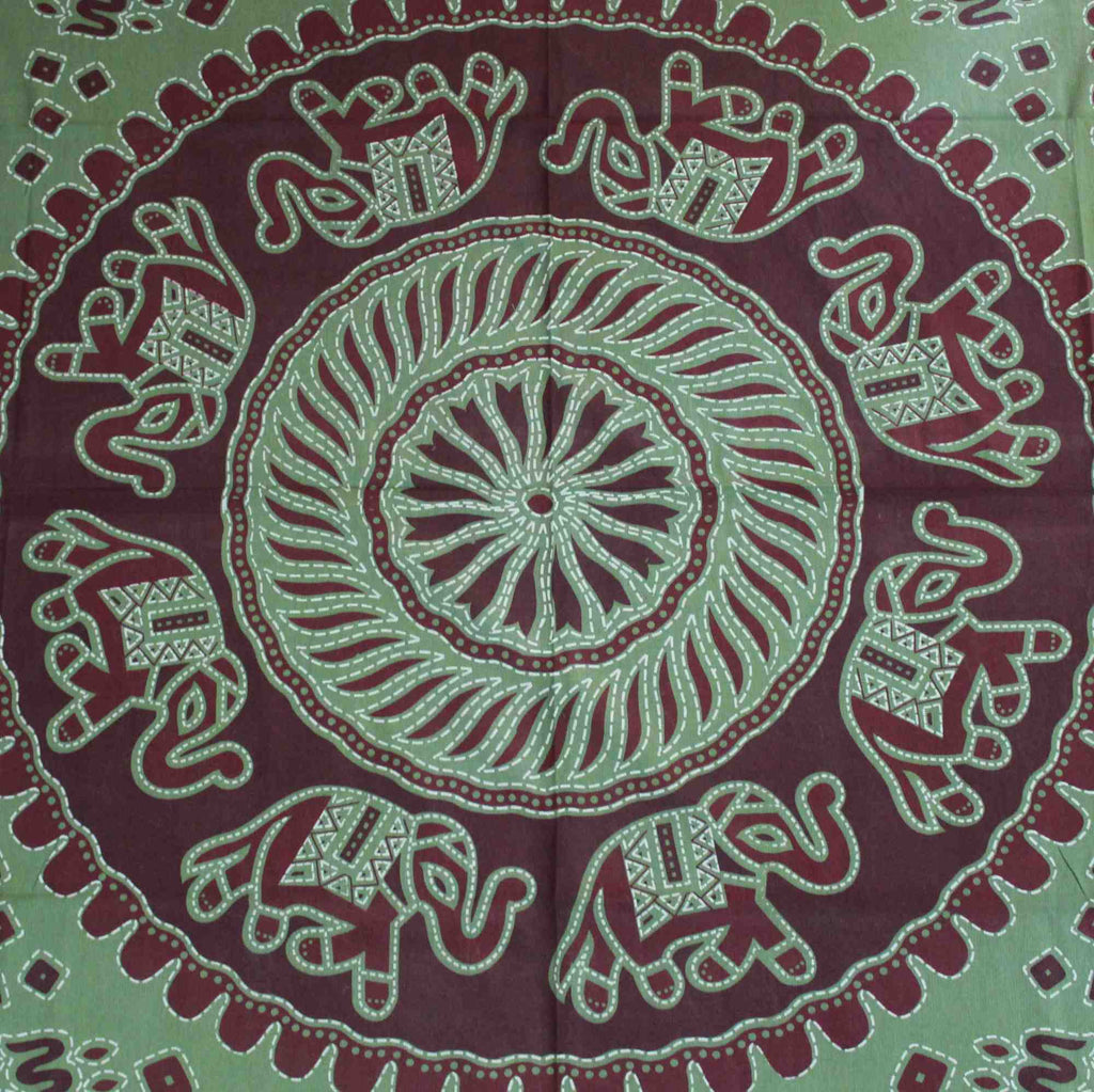 Handmade Elephant Mandala Cotton Tablecloth Rectangular 60 x 90 inches Green Purple Turquoise - Sweet Us