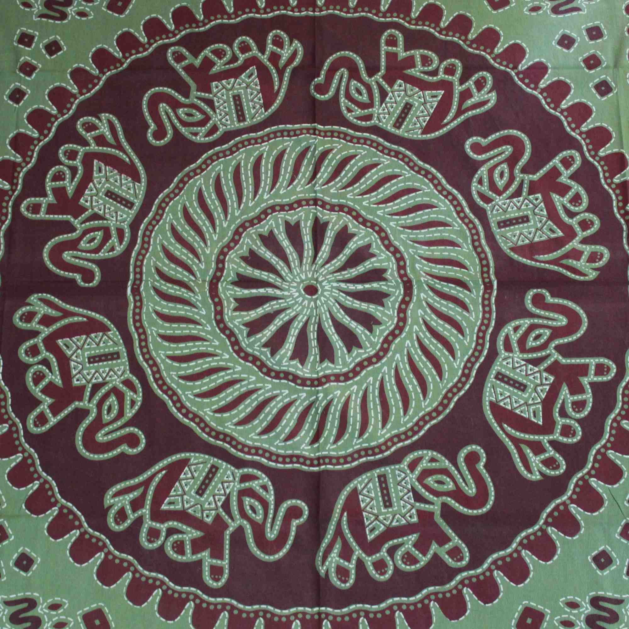 Handmade Elephant Mandala Cotton Tablecloth Rectangular 60 x 90 inches Green Purple Turquoise - Sweet Us