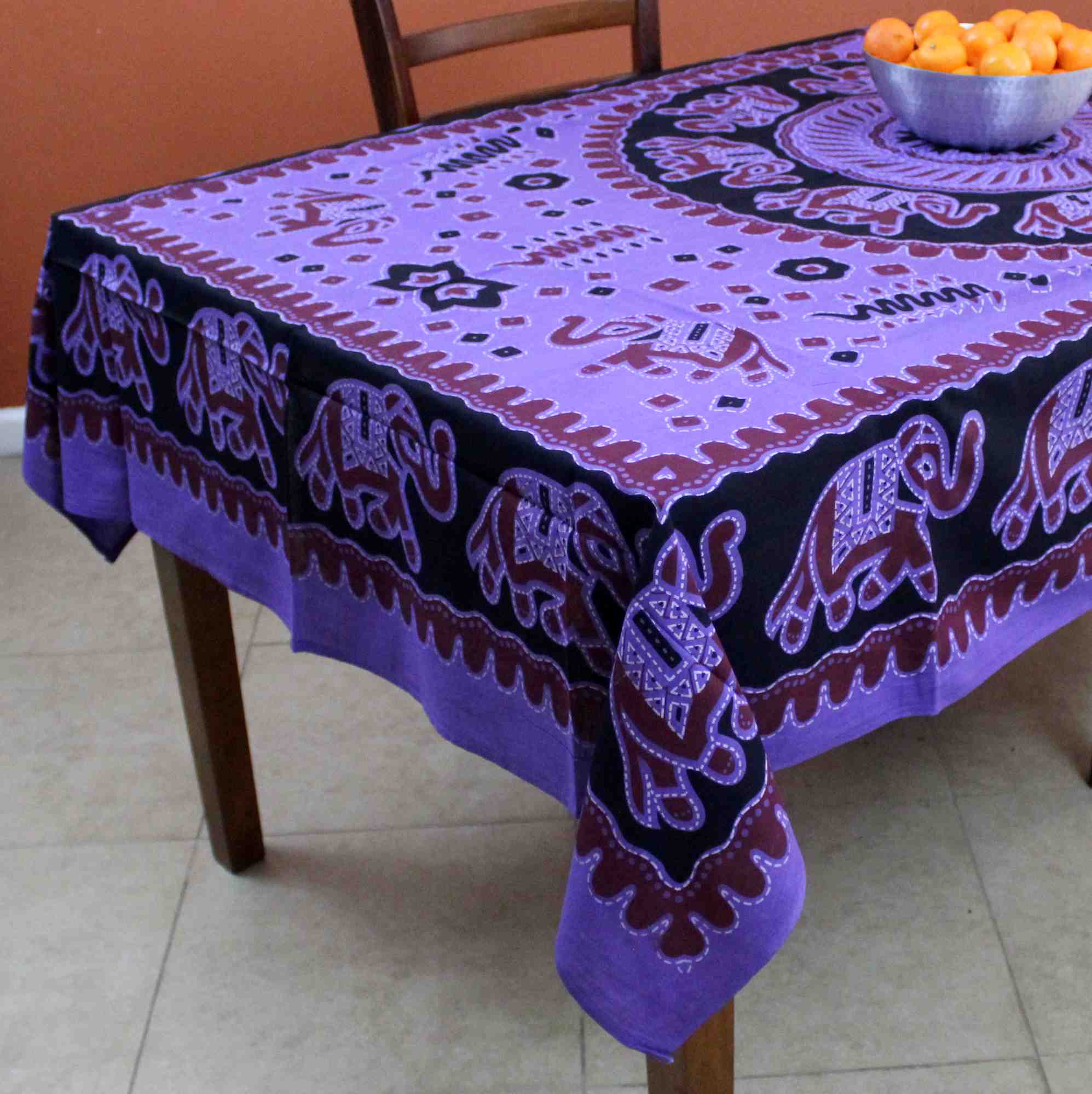 Handmade Elephant Mandala Cotton Tablecloth Rectangular 60 x 90 inches Green Purple Turquoise - Sweet Us
