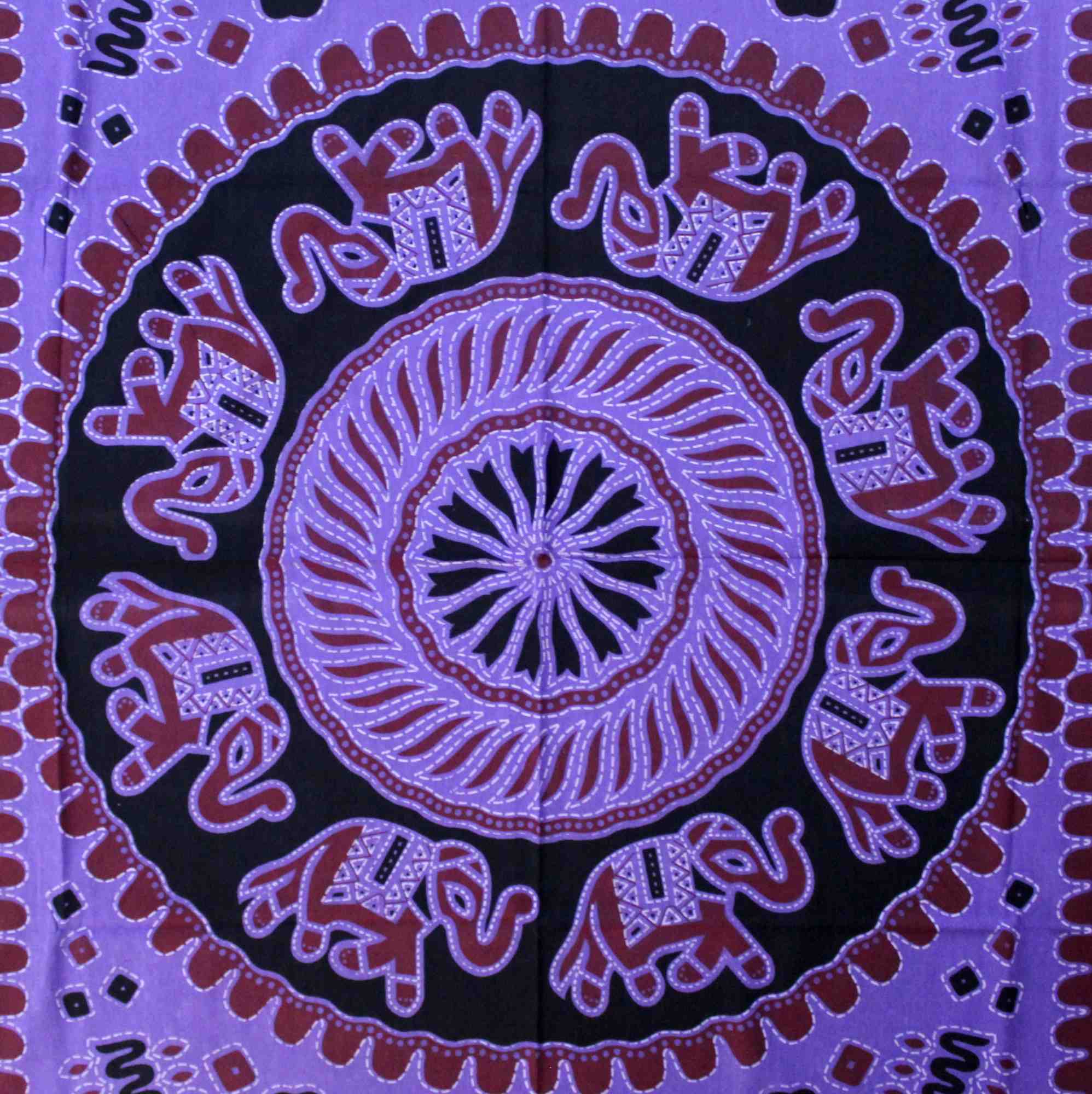 Handmade Elephant Mandala Cotton Tablecloth Rectangular 60 x 90 inches Green Purple Turquoise - Sweet Us