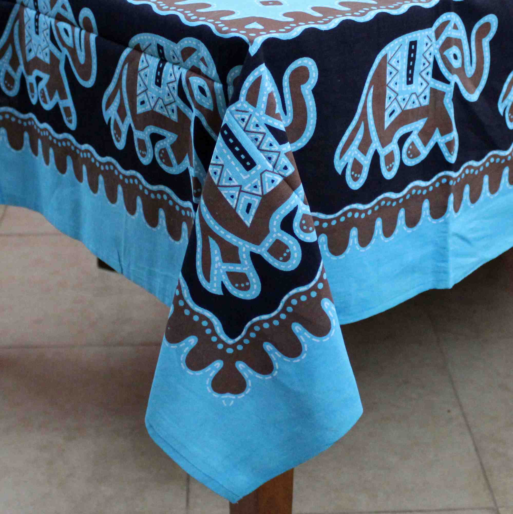 Handmade Elephant Mandala Cotton Tablecloth Rectangular 60 x 90 inches Green Purple Turquoise - Sweet Us