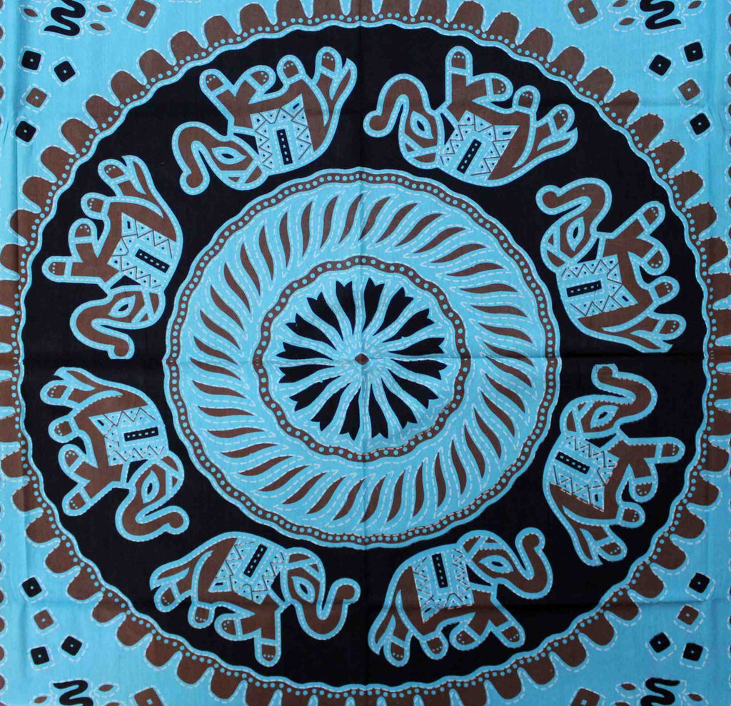 Handmade Elephant Mandala Cotton Tablecloth Rectangular 60 x 90 inches Green Purple Turquoise - Sweet Us