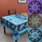 Handmade Elephant Mandala Cotton Tablecloth Rectangular 60 x 90 inches Green Purple Turquoise - Sweet Us