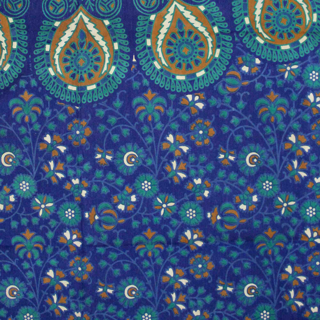 Handmade Sanganer Peacock Mandala Cotton Tablecloth Blue 72 inches Round 60 x 90 inches Rectangular - Sweet Us