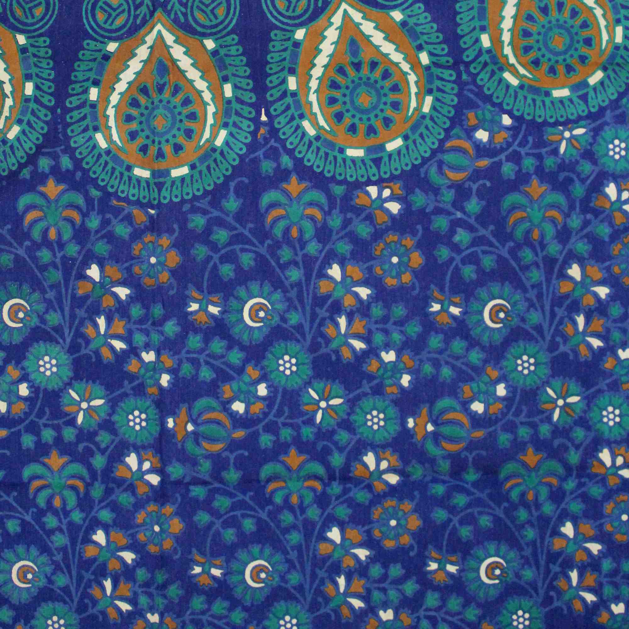 Handmade Sanganer Peacock Mandala Cotton Tablecloth Blue 72 inches Round 60 x 90 inches Rectangular - Sweet Us