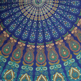 Handmade Sanganer Peacock Mandala Cotton Tablecloth Blue 72 inches Round 60 x 90 inches Rectangular - Sweet Us