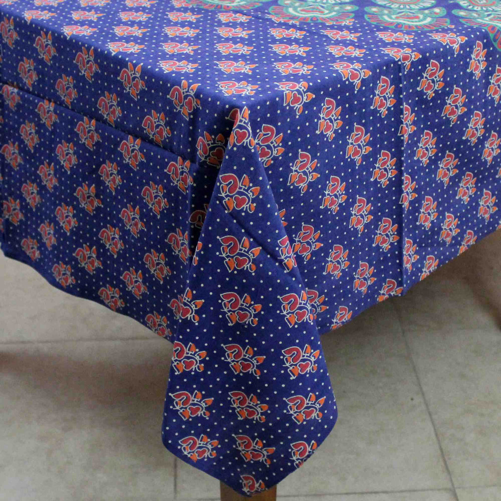 Sanganer Peacock Mandala Round Tablecloth Rectangular 58 x 90 inches 72-inch Green - Sweet Us