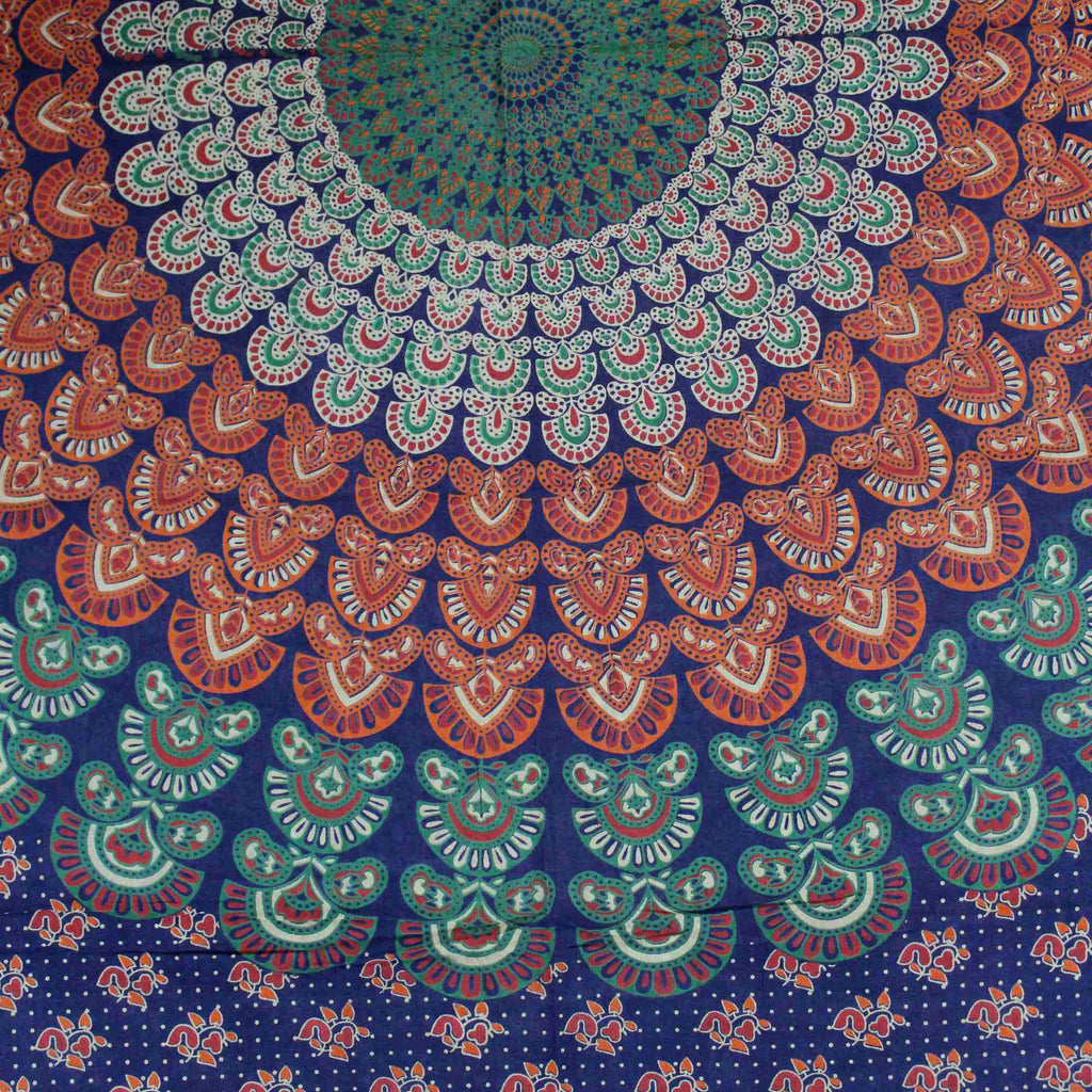Sanganer Peacock Mandala Round Tablecloth Rectangular 58 x 90 inches 72-inch Green - Sweet Us