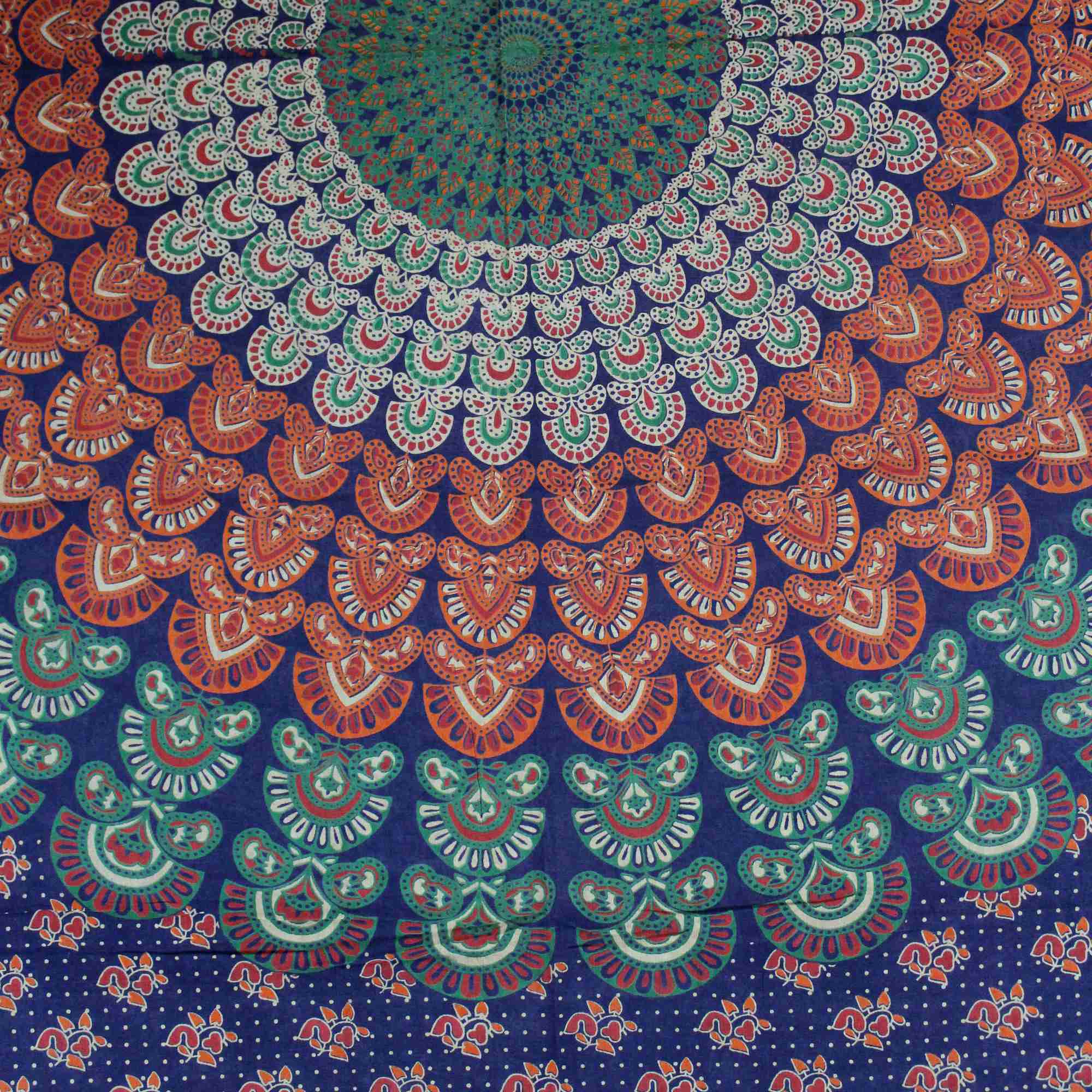 Sanganer Peacock Mandala Round Tablecloth Rectangular 58 x 90 inches 72-inch Green - Sweet Us