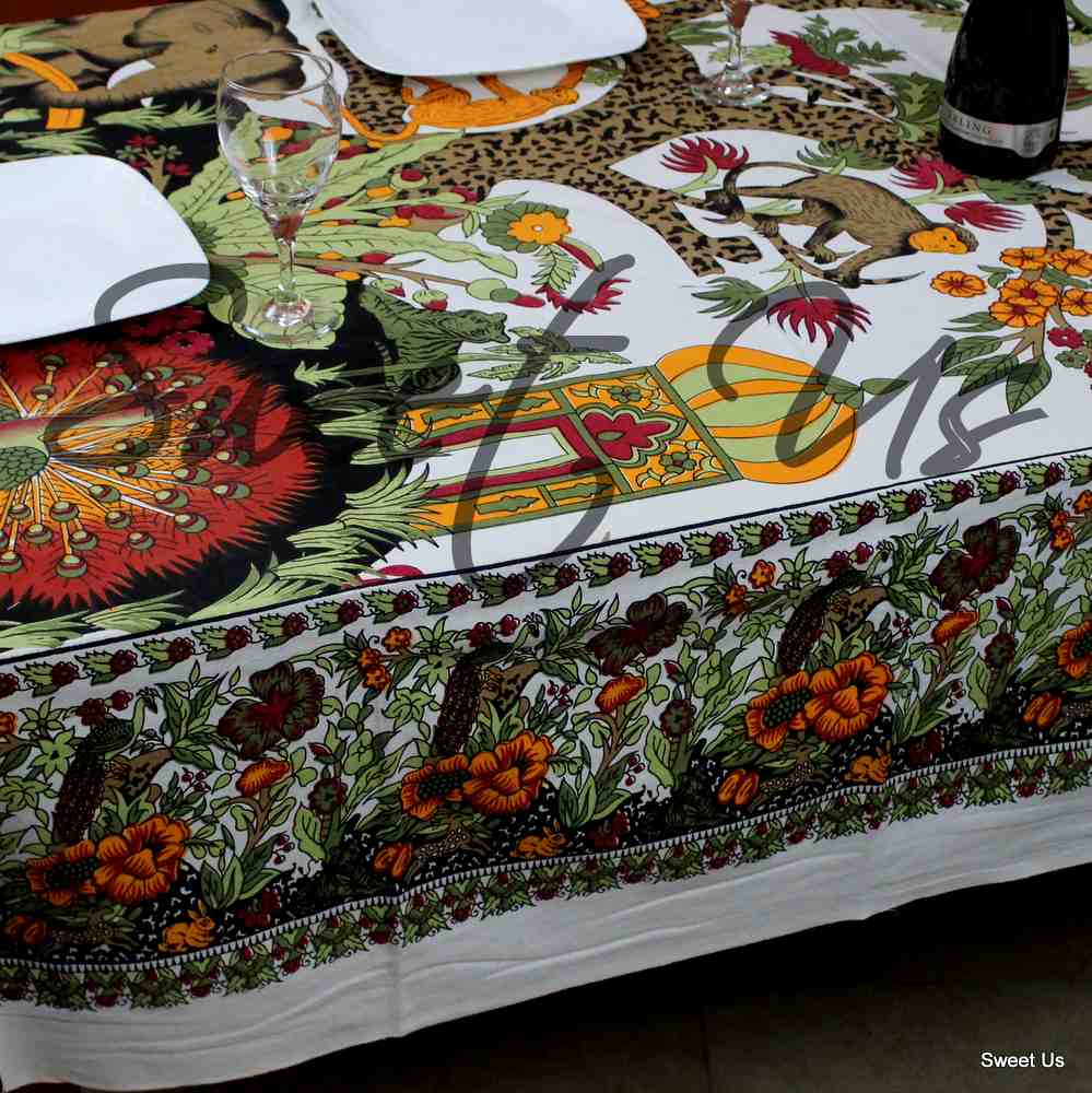 Cotton Tree of Life Tablecloth Rectangle Tapestry White Red Bed sheet Full