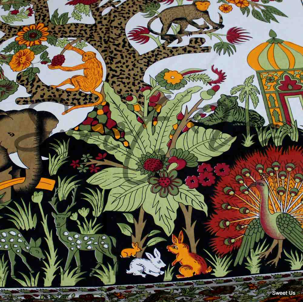 Cotton Tree of Life Tablecloth Rectangle Tapestry White Red Bed sheet Full