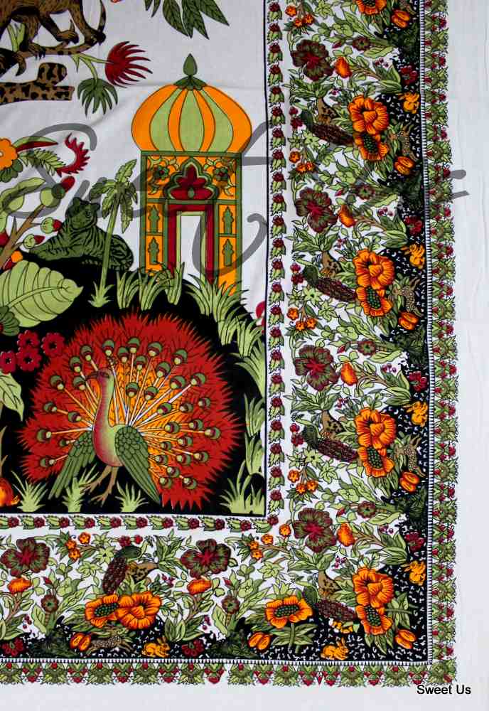 Cotton Tree of Life Tablecloth Rectangle Tapestry White Red Bed sheet Full