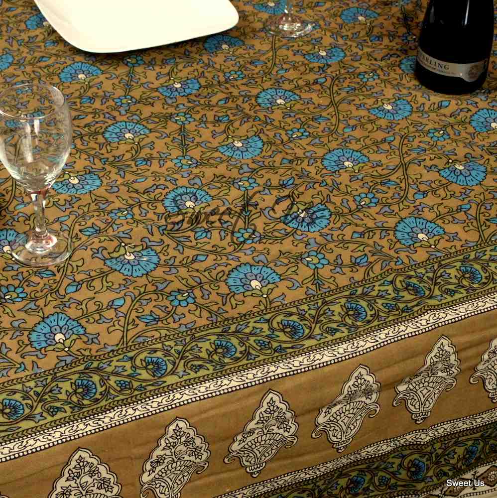 Cotton Floral Tablecloth for Rectangle Tables Tan Kitchen Dining Linen