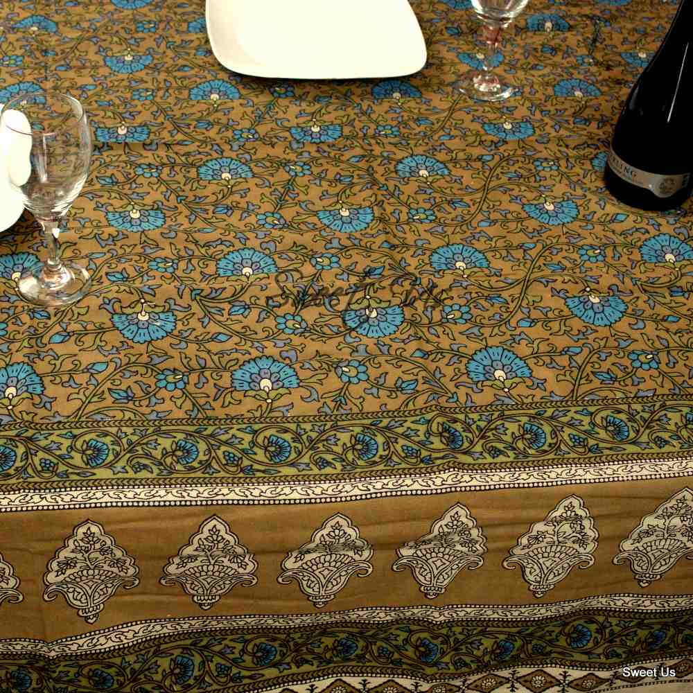 Cotton Floral Tablecloth for Rectangle Tables Tan Kitchen Dining Linen