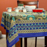 Cotton Sunflower Floral Tablecloth Rectangle Blue Olive Kitchen Dining Linen