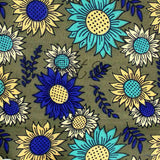 Cotton Sunflower Floral Tablecloth Rectangle Blue Olive Kitchen Dining Linen