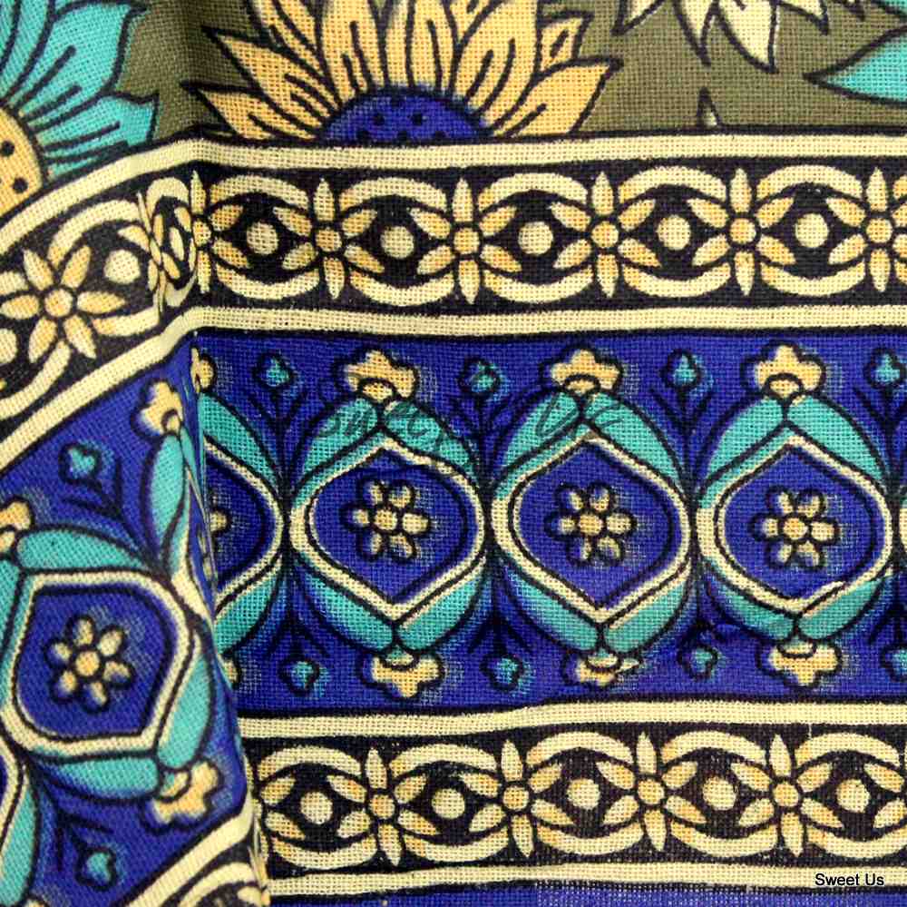 Cotton Sunflower Floral Tablecloth Rectangle Blue Olive Kitchen Dining Linen