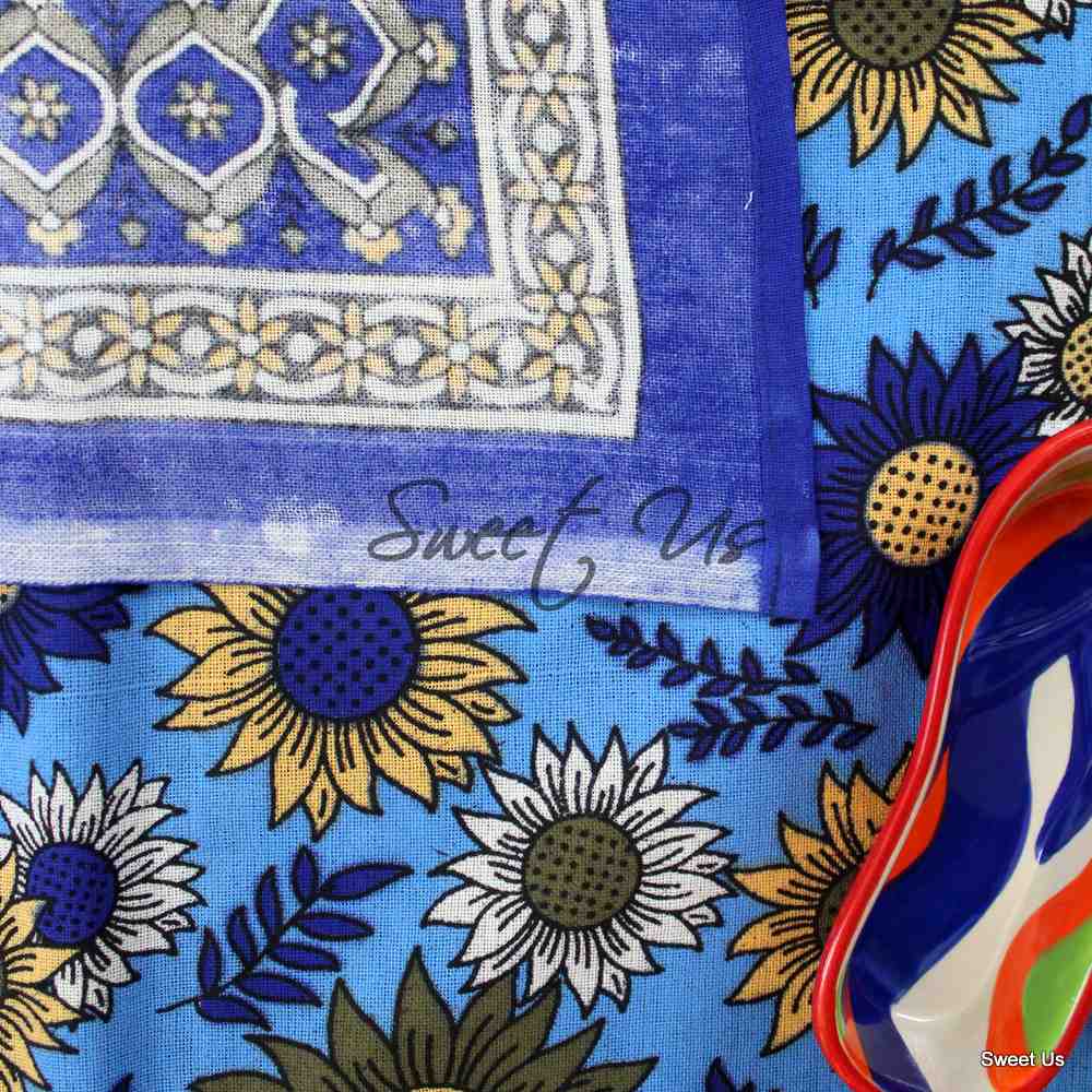 Cotton Sunflower Floral Tablecloth Rectangle Blue Olive Kitchen Dining Linen