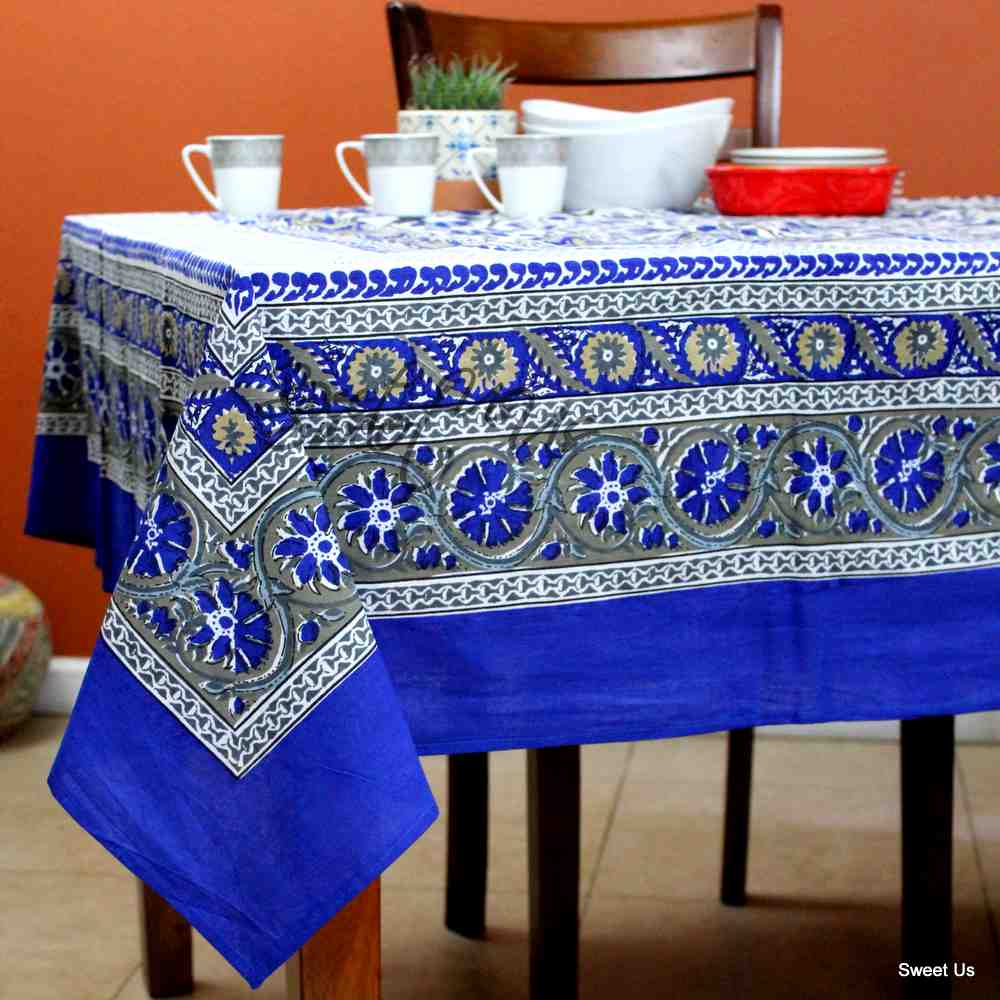 Sunflower Symphony Cotton Floral Tablecloth Rectangle, Tranquil Skyline