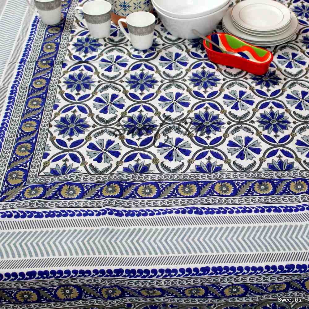 Sunflower Symphony Cotton Floral Tablecloth Rectangle, Tranquil Skyline