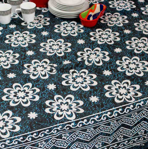 Chrysanthe Cotton Floral Tablecloth Rectangle — Midnight