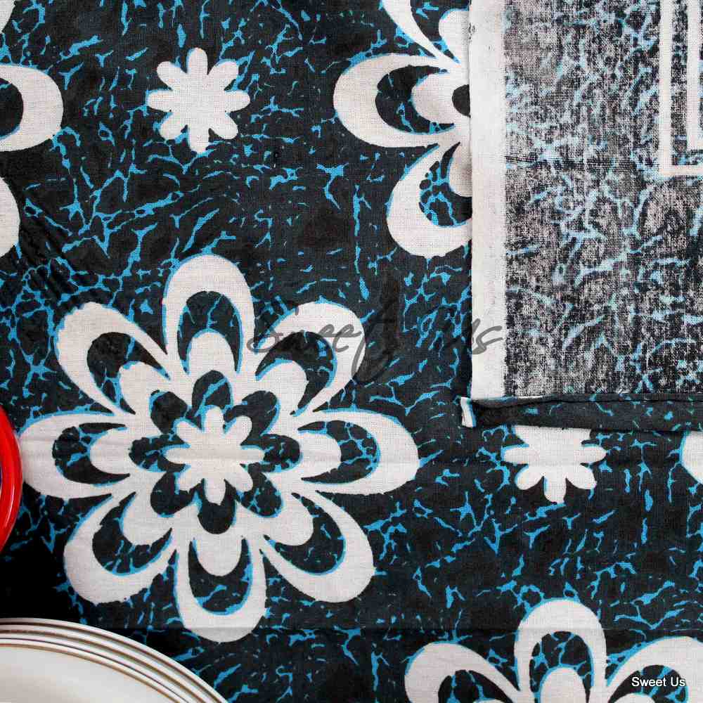 Cotton Floral Tablecloth Rectangle 70x104 Blue Rust Black Kitchen Dining Linen