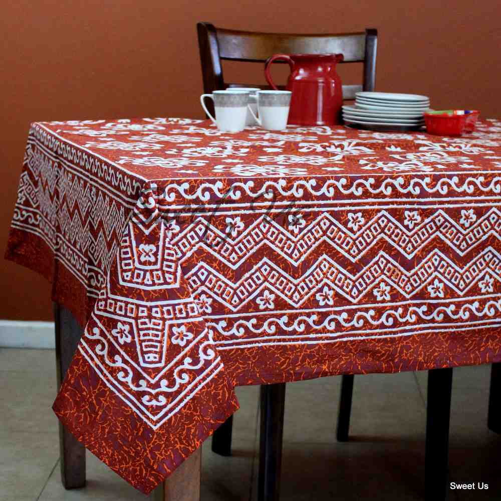 Chrysanthe Cotton Floral Tablecloth Rectangle — Ember