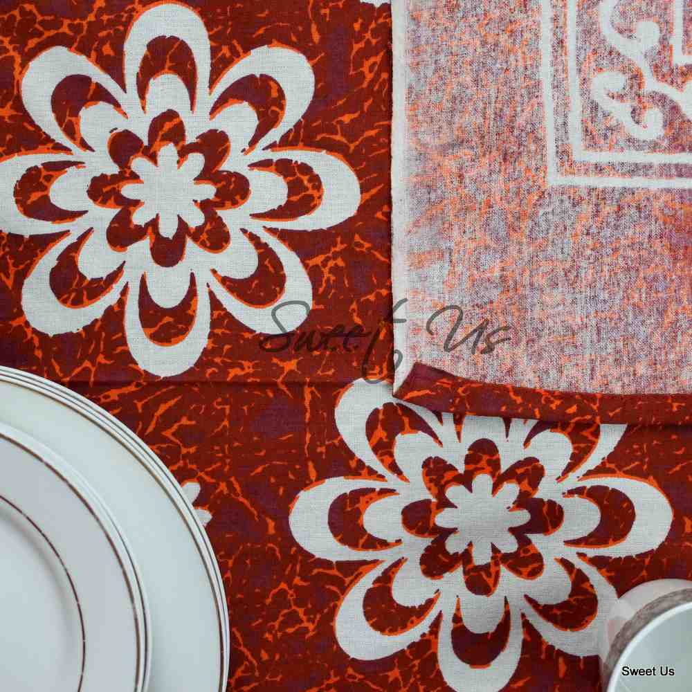 Cotton Floral Tablecloth Rectangle 70x104 Blue Rust Black Kitchen Dining Linen