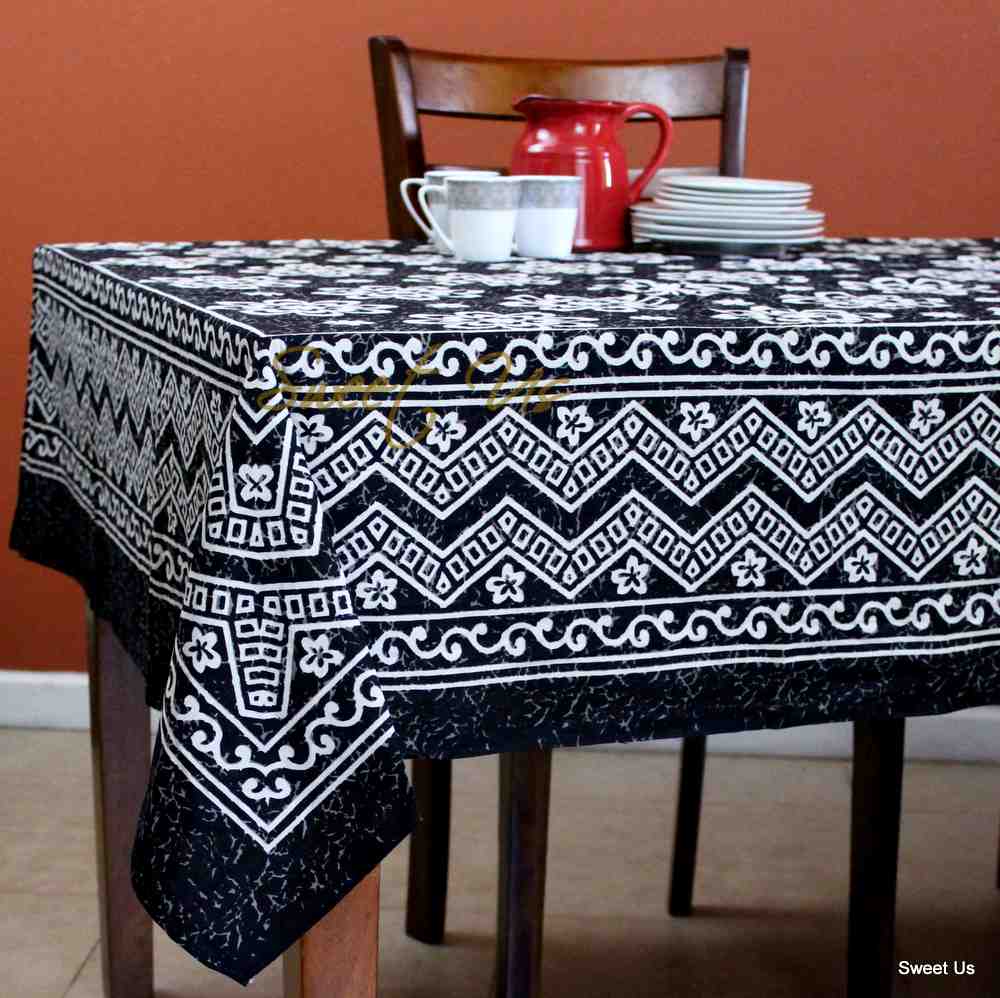 Cotton Floral Tablecloth Rectangle 70x104 Blue Rust Black Kitchen Dining Linen