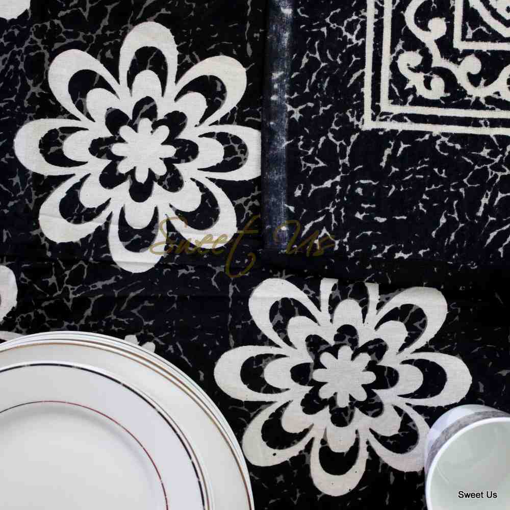 Cotton Floral Tablecloth Rectangle 70x104 Blue Rust Black Kitchen Dining Linen