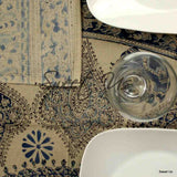 Block Print Floral Paisley Elephant Tablecloth Rectangle 70x102 Beige Blue